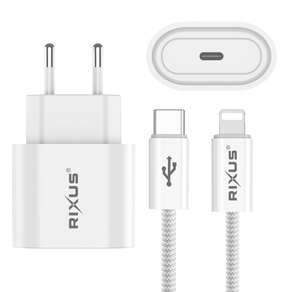 Rixus RXHC30L Fast Charger USB-C To Lightning Cable 1.8m 30W White