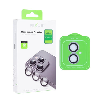 Rixus Metal Shield Camera Tempered Glass For Apple iPhone 16, 16 Plus,