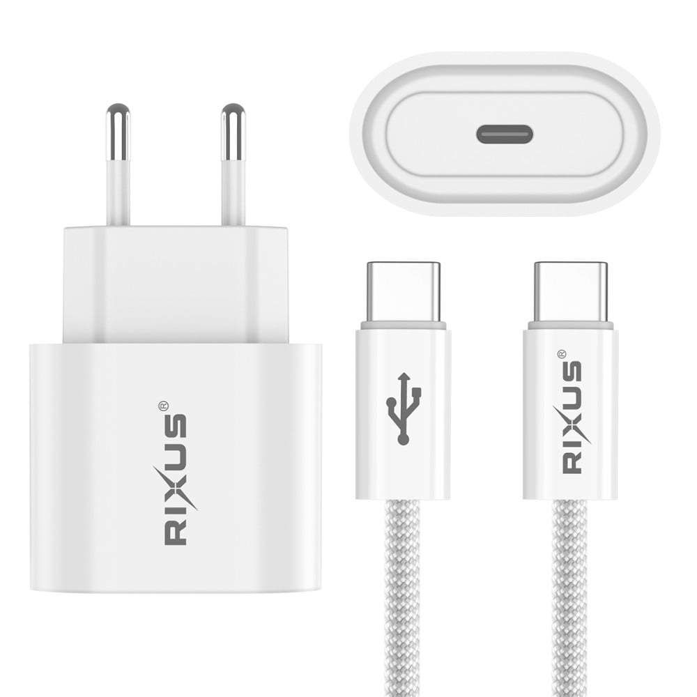 Rixus RXHC30C Fast Charger USB-C To USB-C Cable 1.8m 30W White