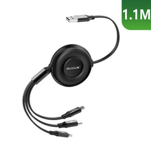 RXUC25 Multi Charging 3 In 1 Retractable Fast Charger Cable Black